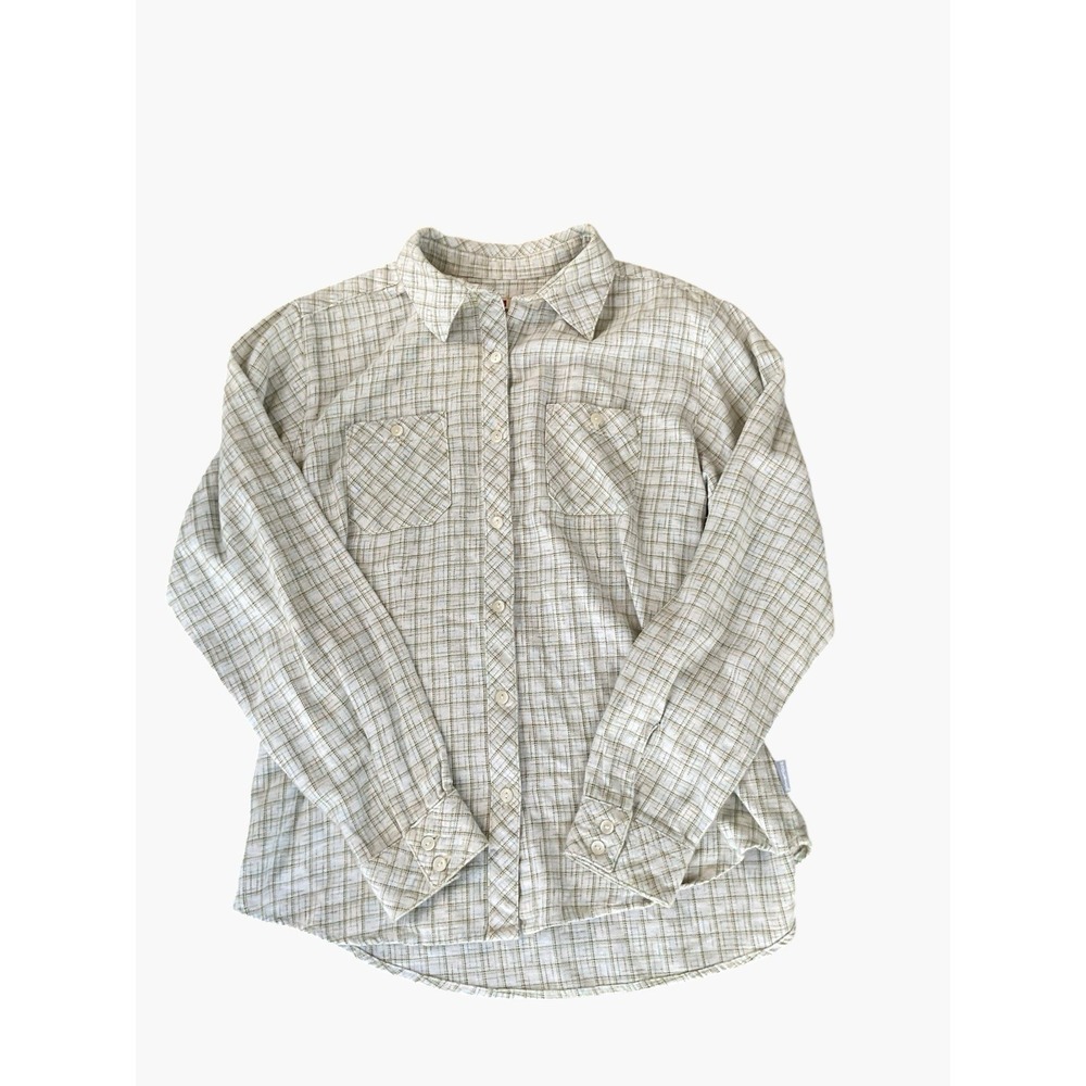WOOLRICH Women's Medium Shirt Top Button Down Plaid Long Sleeve Flannel Cream